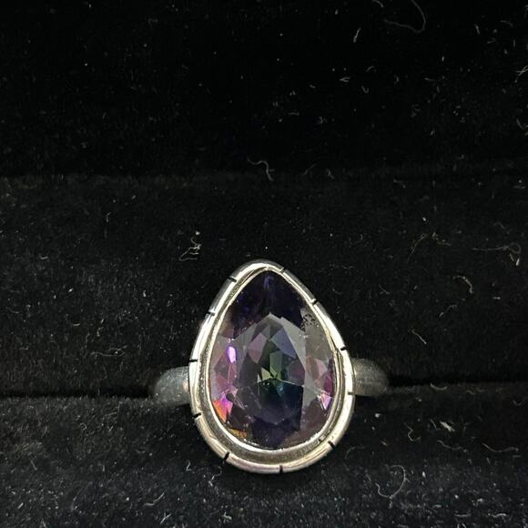 925 Sterling Silver Large Pear-Shaped Mystic Fire CZ Ring Size 9 - Box Included - Picture 1 of 6